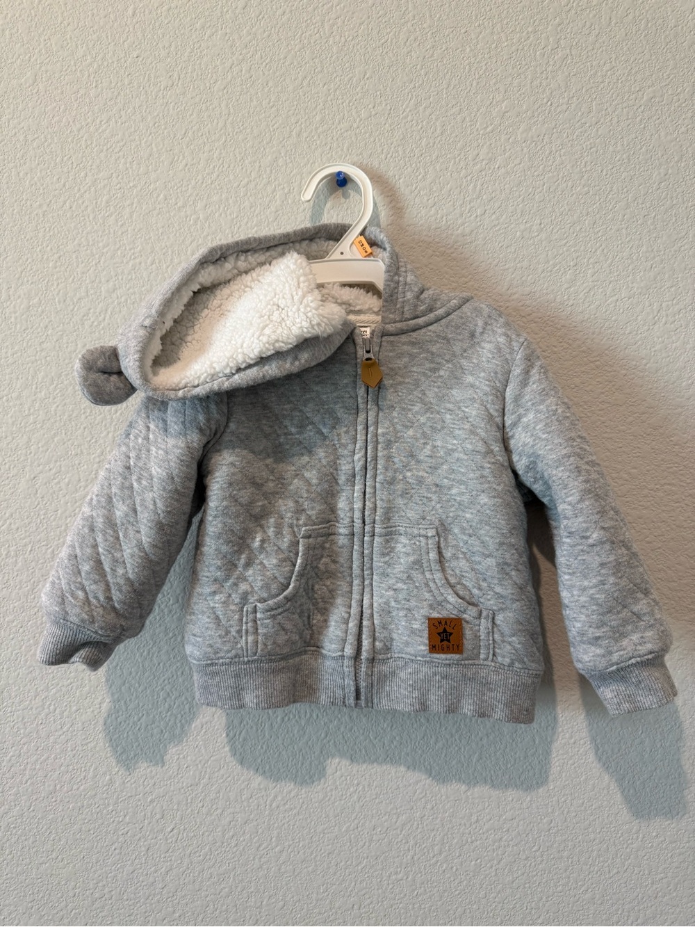 Carter's Quilted Hooded Jacket in Light Gray with Sherpa Lining